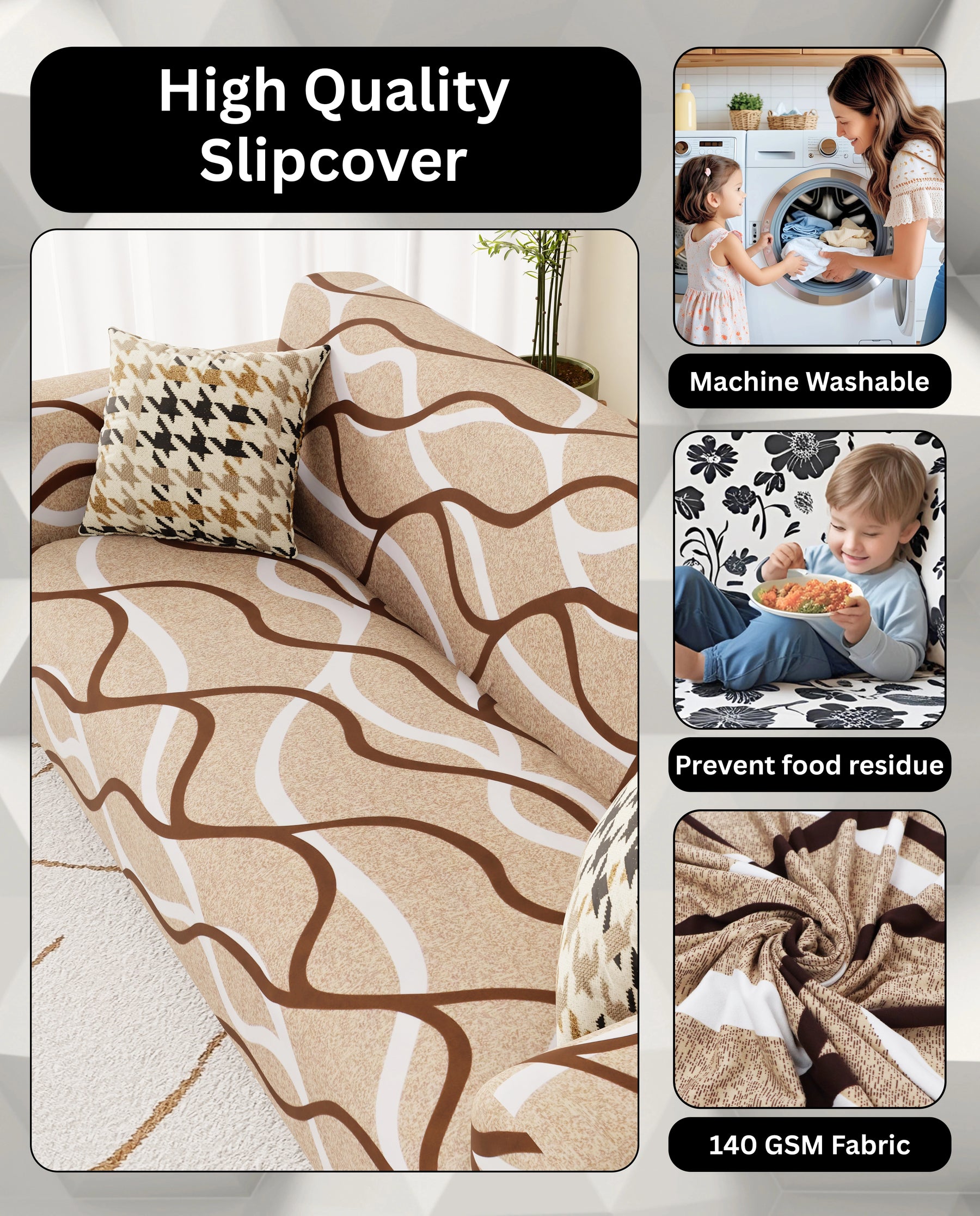 Lukzer Polyester Sofa Cover - Beige Lining (SC-021-01)