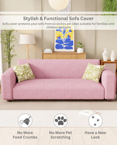 Lukzer Pastel Shades Textured Sofa Cover -  Pink Ripple Lines (SC-161-01)