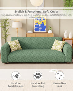 Lukzer Pastel Shades Textured Sofa Cover -  Green Basket Weave (SC-114-01)
