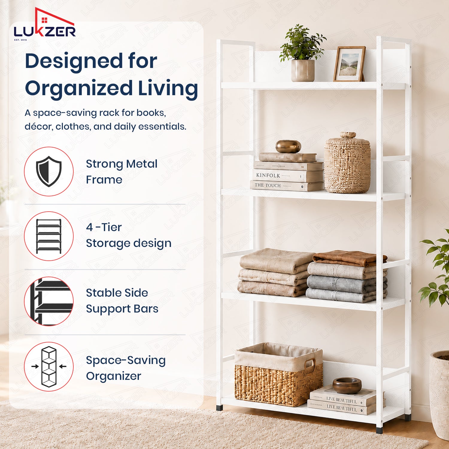Lukzer 4-Tier Multipurpose Kitchen Organizer Rack (MMR-001/White)