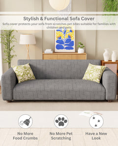 Lukzer Pastel Shades Textured Sofa Cover - Dark Grey Ripple Lines (SC-164-01)