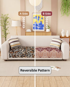 Lukzer Quilted Reversible Leopard Print Sofa Mat with WaveEdge Ultrasonic Cut (ONLY SEAT COVER) - SC-220-01WE