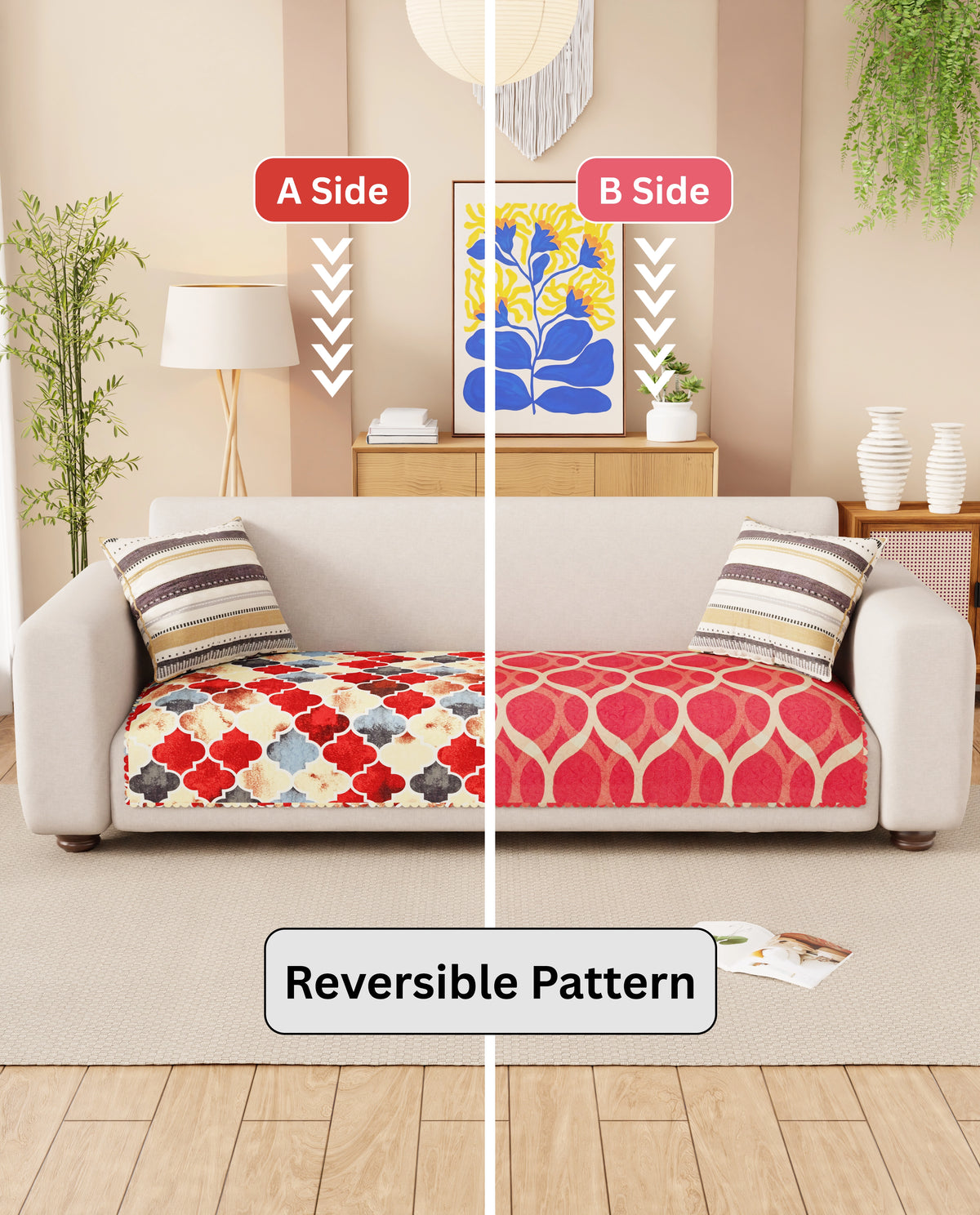 Lukzer Quilted Reversible Dessert Jewel Sofa Mat with WaveEdge Ultrasonic Cut (ONLY SEAT COVER) - SC-202-01WE
