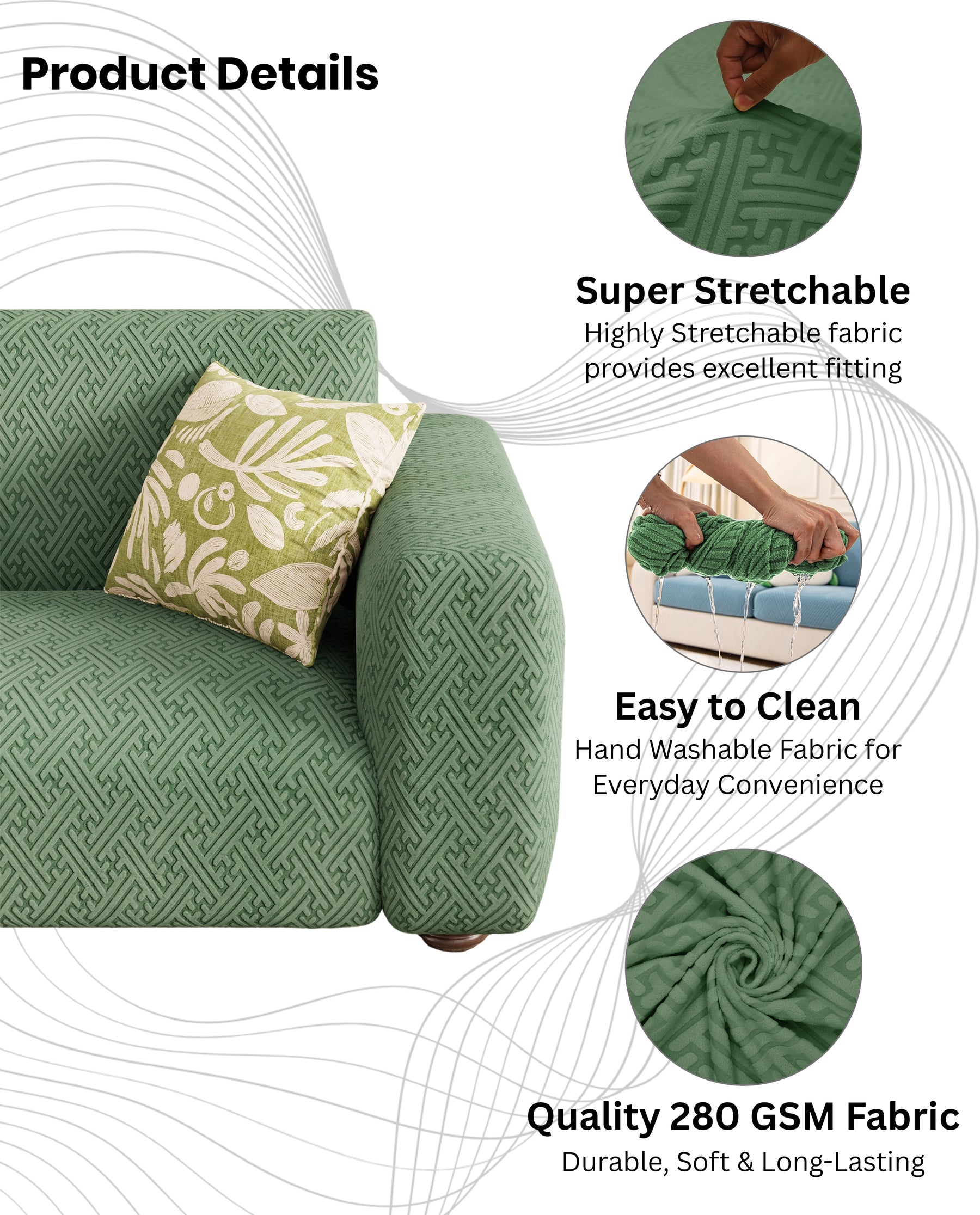 Lukzer Pastel Shades Textured Sofa Cover  Green Grid Maze (SC-107-01)