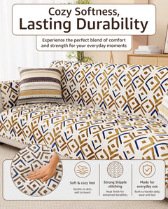 Lukzer Quilted Reversible Terra Bloom Sofa Mat with WaveEdge Ultrasonic Cut (WITH BACK & HAND REST) - SC-205-01WB