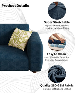 Lukzer Pastel Shades Textured Sofa Cover - Marine Blue Starlight Grid (SC-146-01)