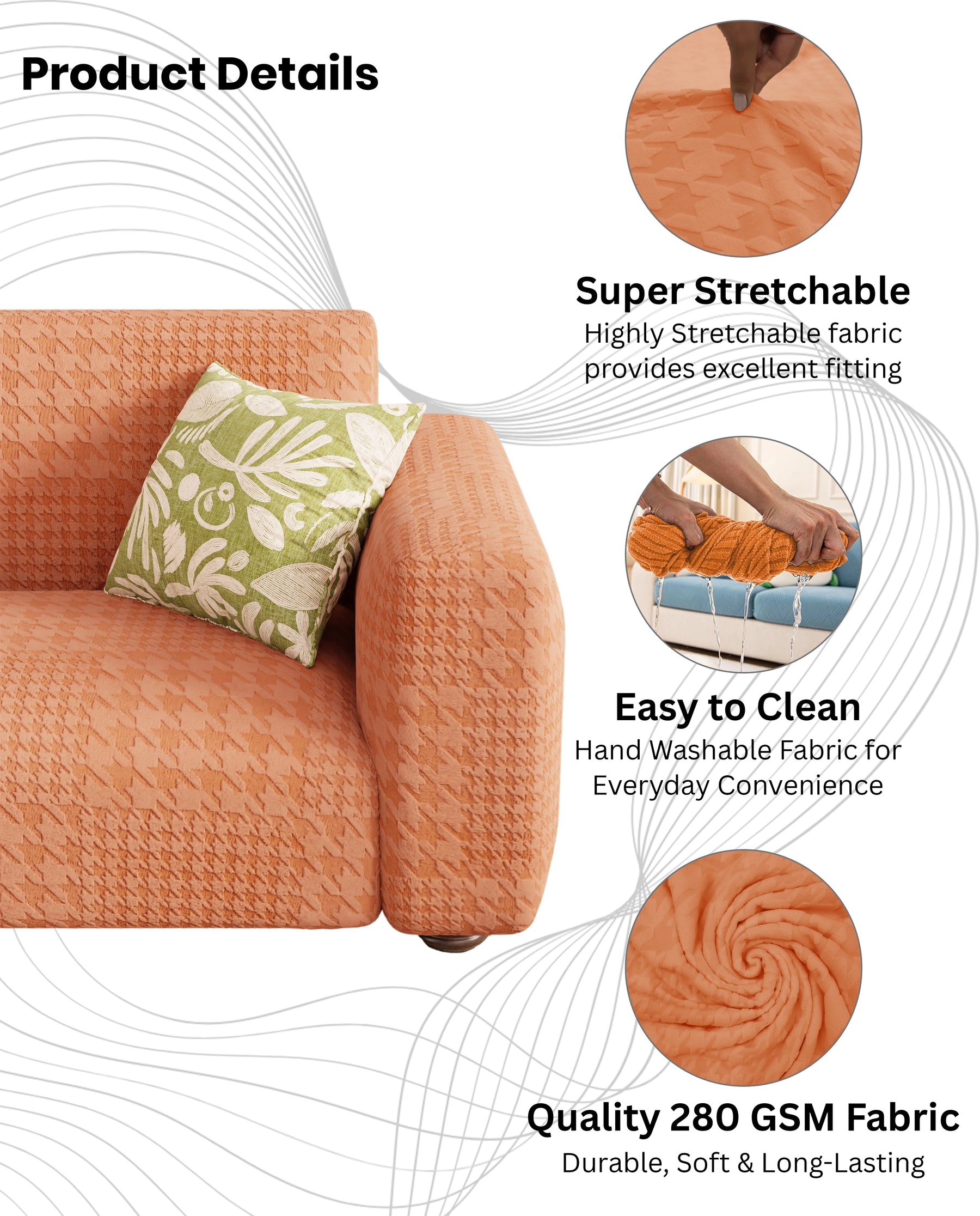 Lukzer Pastel Shades Textured Sofa Cover - Orange Square Knit (SC-176-01)