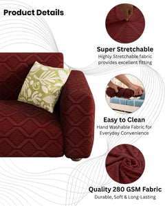 Lukzer Pastel Shades Textured Sofa Cover -  Deep Maroon Diamond (SC-158-01)