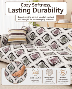 Lukzer Quilted Reversible Ikat Rose Sofa Mat with WaveEdge Ultrasonic Cut (WITH BACK & HAND REST) - SC-203-01WB
