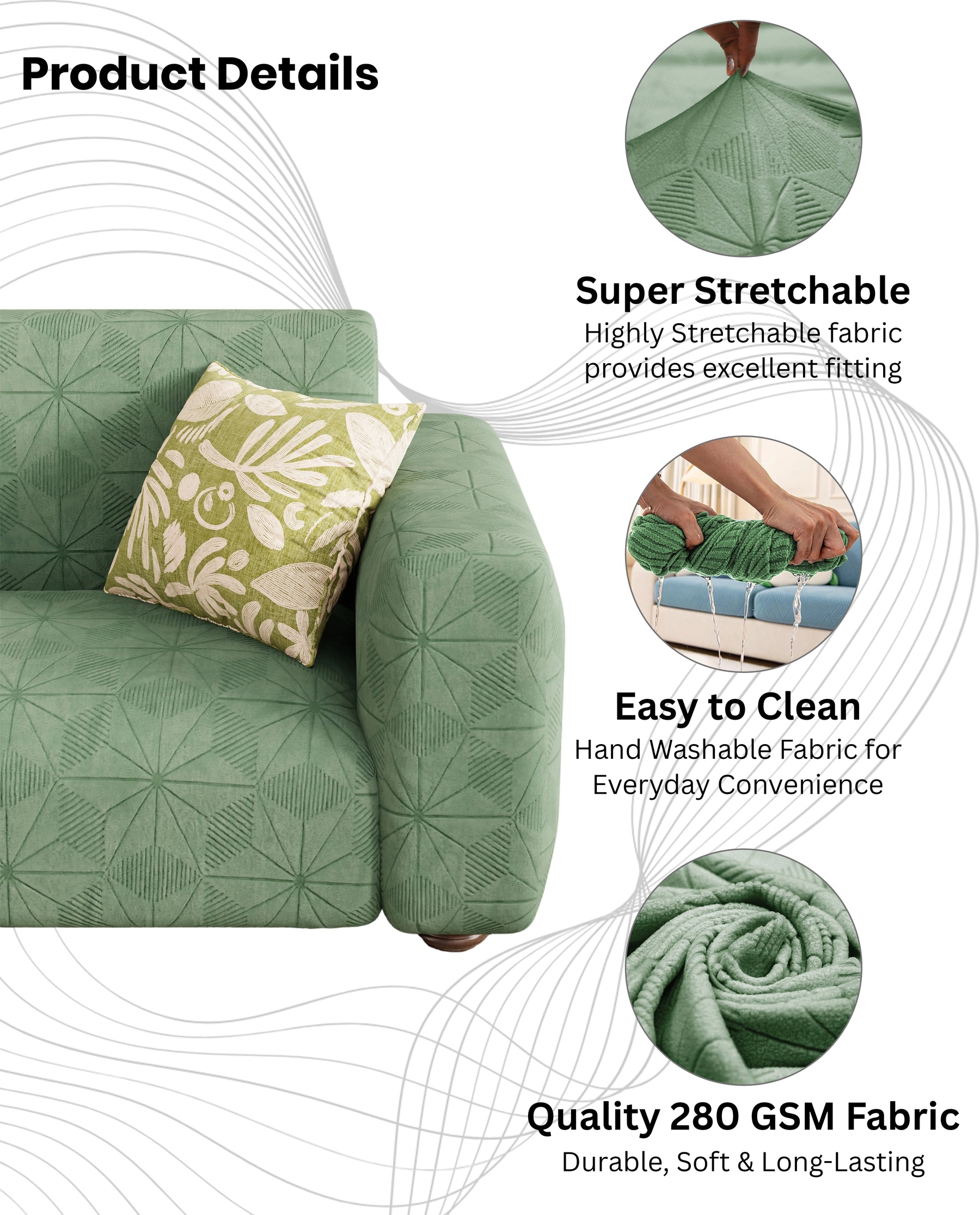 Lukzer Pastel Shades Textured Sofa Cover - Green Starlight Grid (SC-143-01)