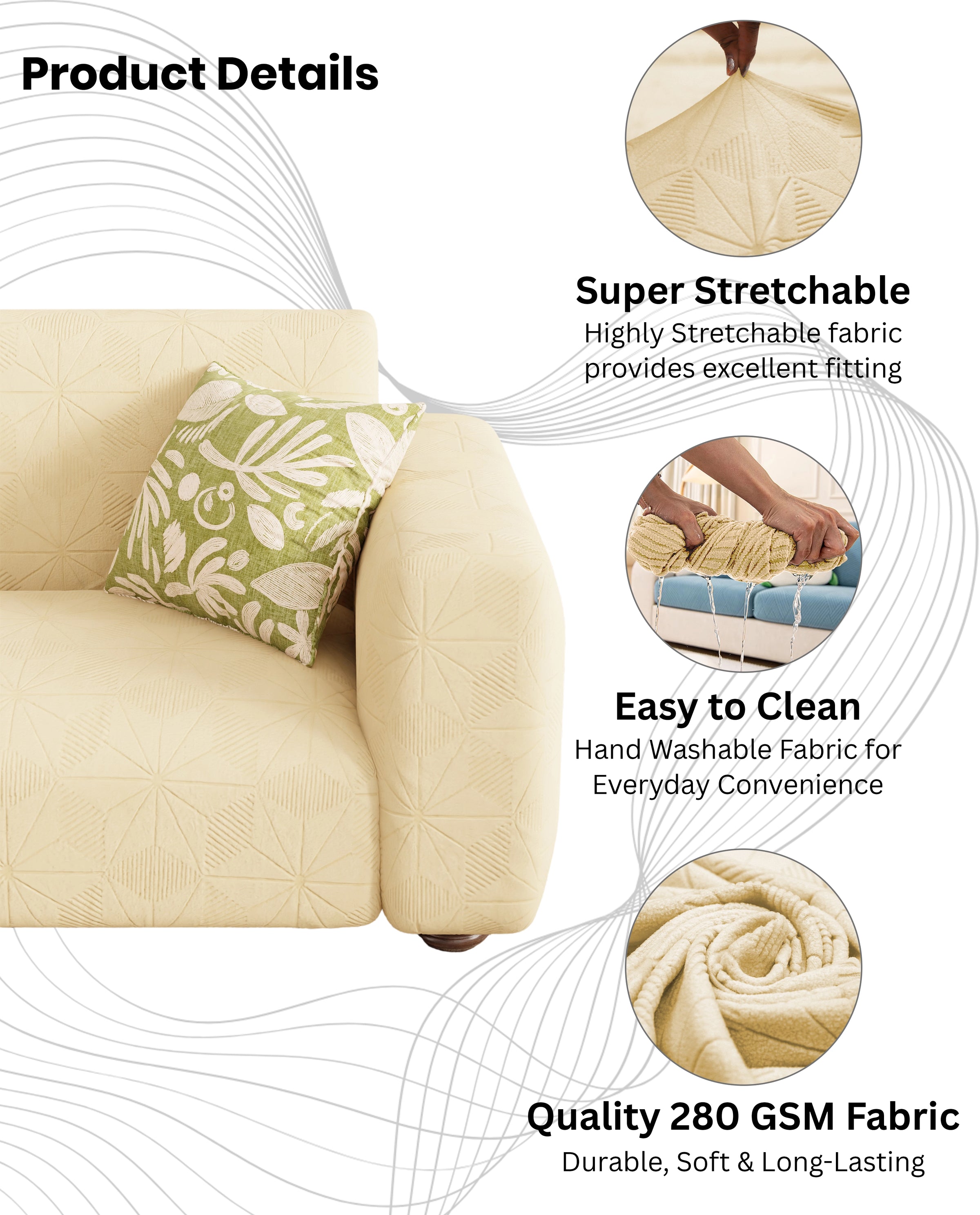 Lukzer Pastel Shades Textured Sofa Cover - Yellow Starlight Grid (SC-141-01)