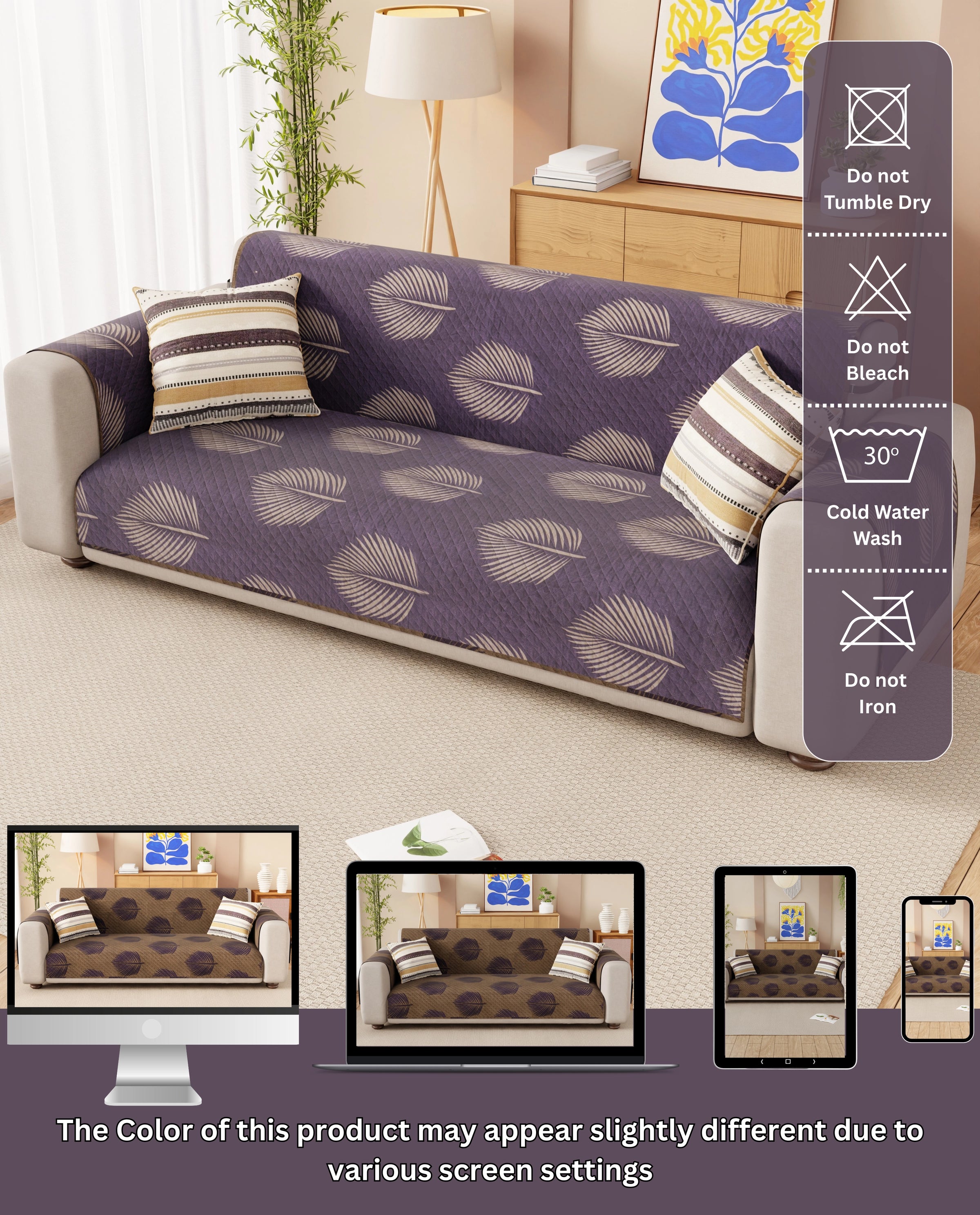 Lukzer Reversible Quilted Sofa Mat with Arms Sapphire Bloom (SC-182-01/A)