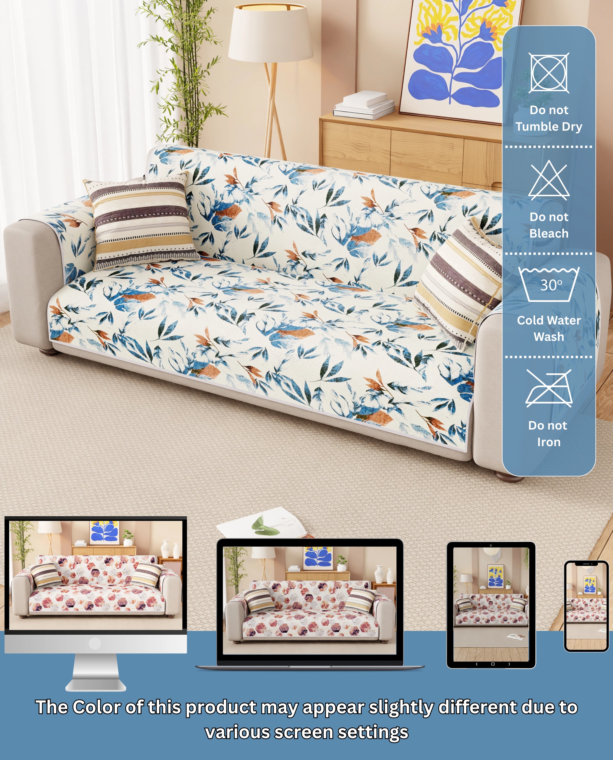 Lukzer Reversible Quilted Sofa Mat with Arms Marble Mesh (SC-204-01)