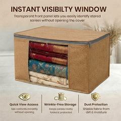 Lukzer 3 Pcs Leather Printed Large Size with Zip Closure & Mesh Window Saree Covers (Non-Woven)