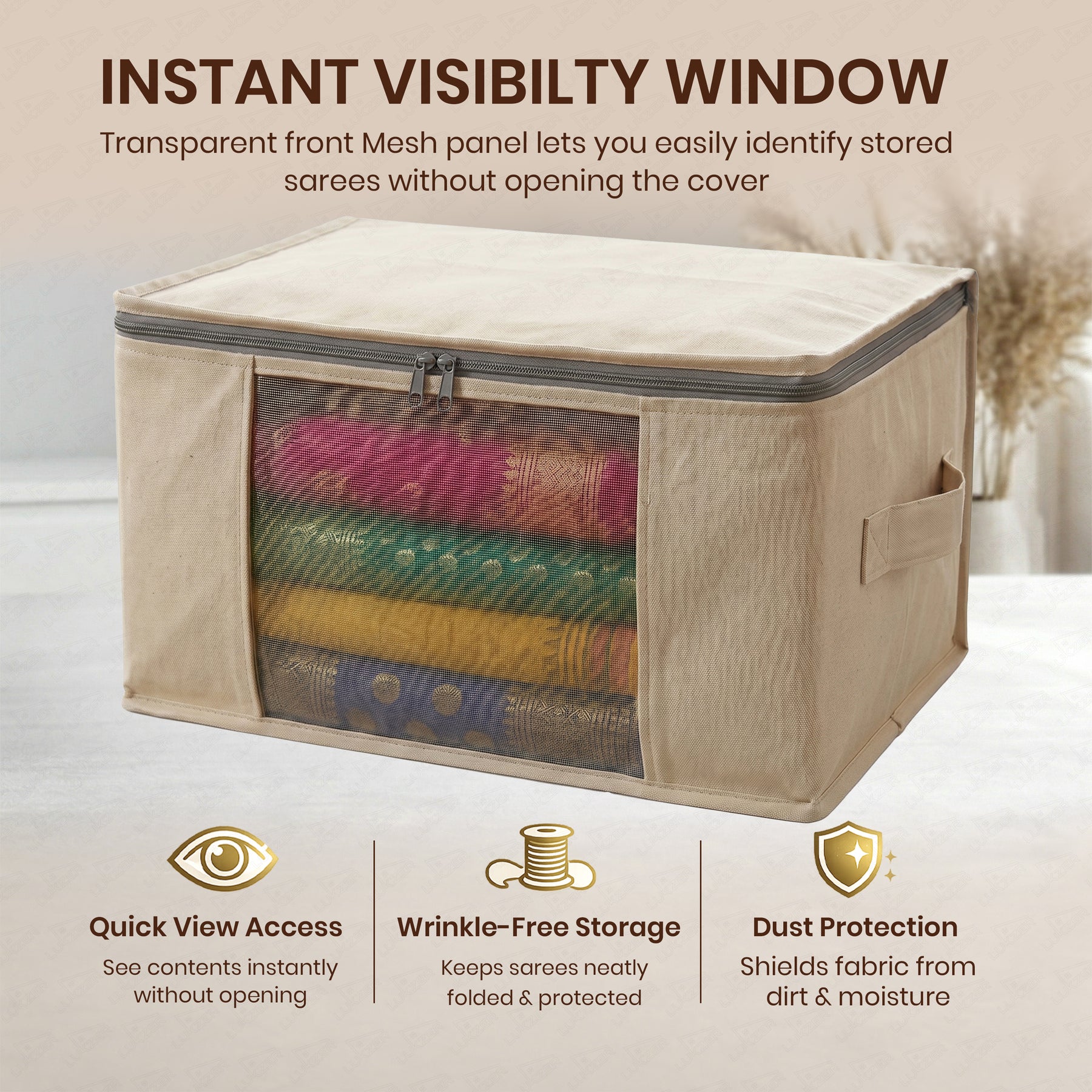 Lukzer 3 Pcs Large Size with Zip Closure & Mesh Window Saree Covers (Cotton)