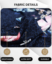 Lukzer Polyester Sofa Cover - Navy Blue Flower (SC-012-01)