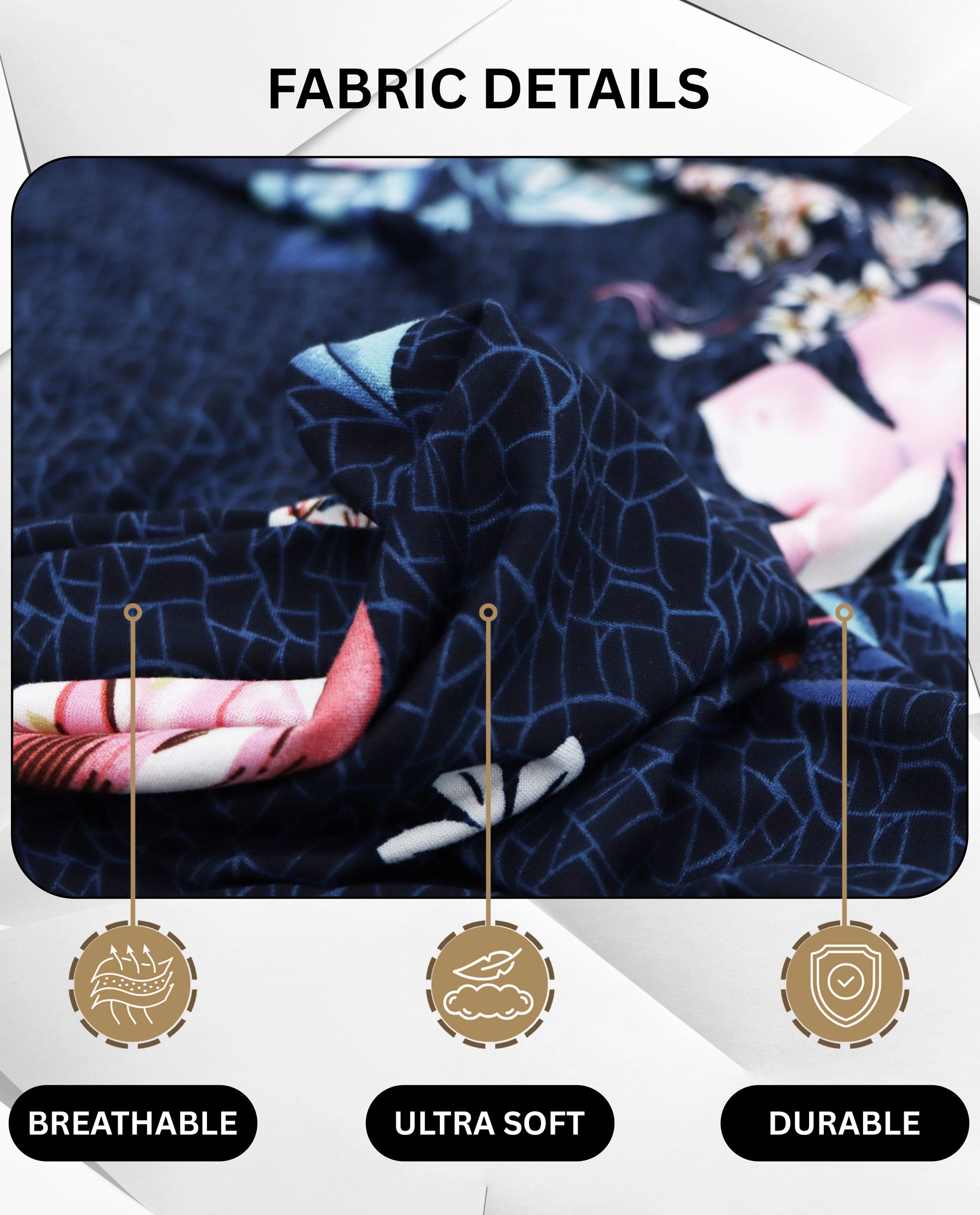 Lukzer Polyester Sofa Cover - Navy Blue Flower (SC-012-01)
