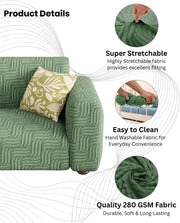 Lukzer Pastel Shades Textured Sofa Cover -  Green Ripple Lines (SC-160-01)