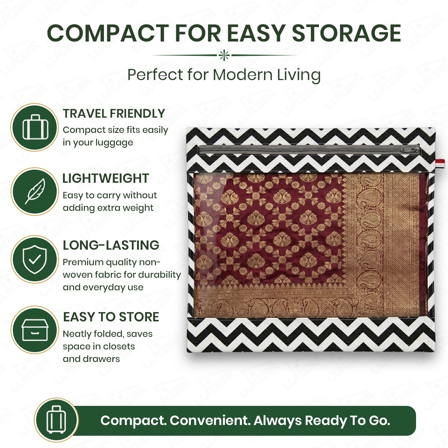 Lukzer 12 Pcs Zigzag Printed Big Size with Zip Closure & Transparent Window Saree Covers (Non-Woven)