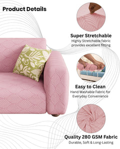 Lukzer Pastel Shades Textured Sofa Cover -  Pink Leaf Trail  (SC-129-01)