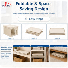 Lukzer 20 Liters Foldable Non-Woven Storage Box/Wardrobe Organizer with Lid - 4PC/Beige