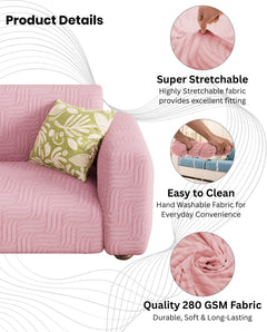 Lukzer Pastel Shades Textured Sofa Cover -  Pink Ripple Lines (SC-161-01)