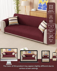 Lukzer Reversible Quilted Sofa Mat with Arms Dot Frame Maroon (SC-214-01)