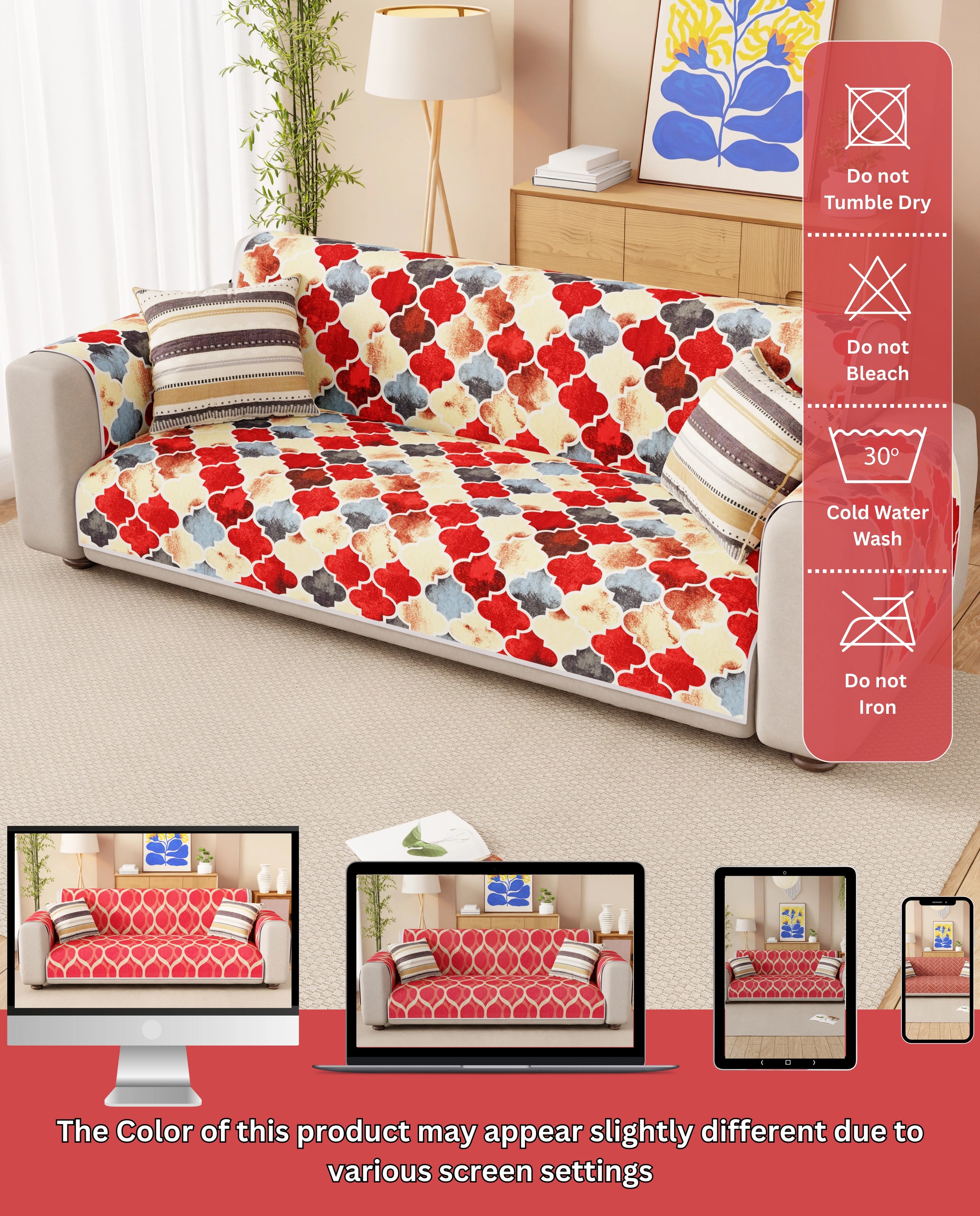 Lukzer Reversible Quilted Sofa Mat with Arms Dessert Jewel (SC-202-01)