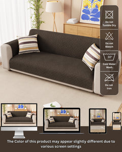 Lukzer Reversible Quilted Sofa Mat with Arms Dot Frame Dark Brown (SC-212-01)
