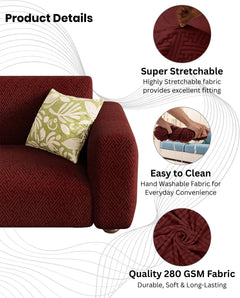 Lukzer Pastel Shades Textured Sofa Cover Deep Maroon Grid Maze (SC-109-01)
