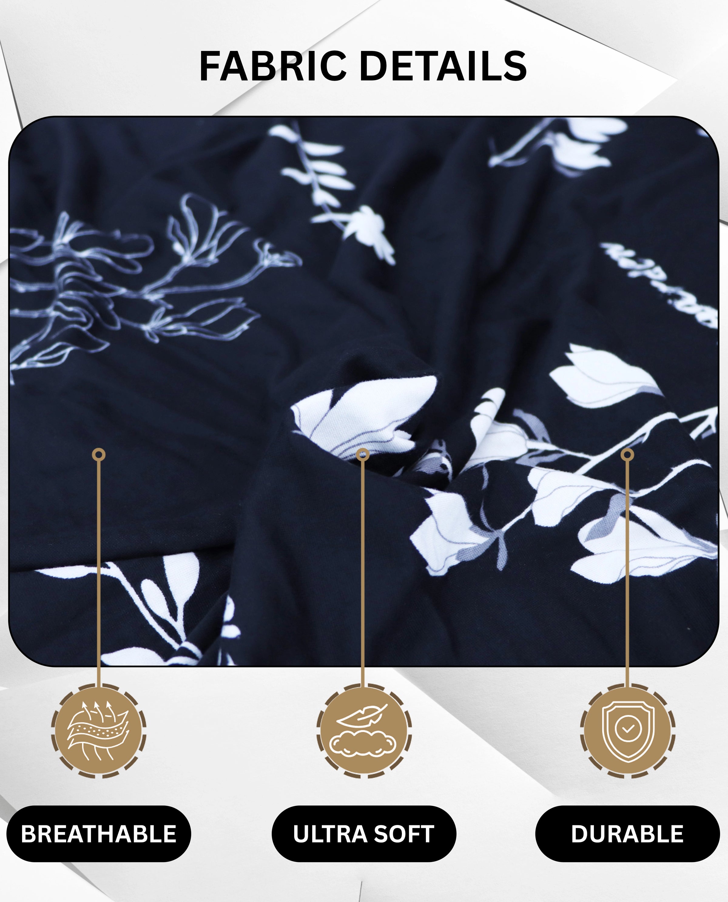 Lukzer Polyester Sofa Cover - Black with White Flower (SC-002-01)