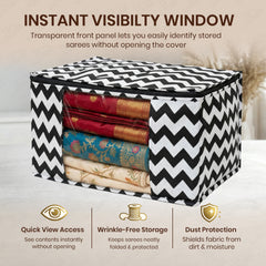 Lukzer 6 Pcs Zigzag Printed Large Size with Zip Closure & Mesh Window Saree Covers (Non-Woven)