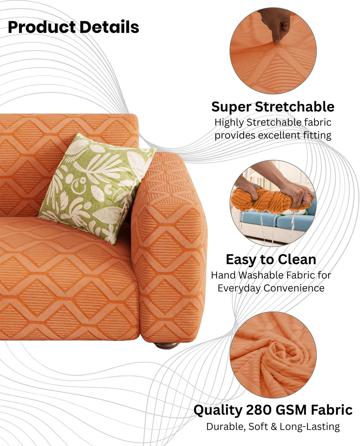 Lukzer Pastel Shades Textured Sofa Cover - Orange Diamond (SC-155-01)