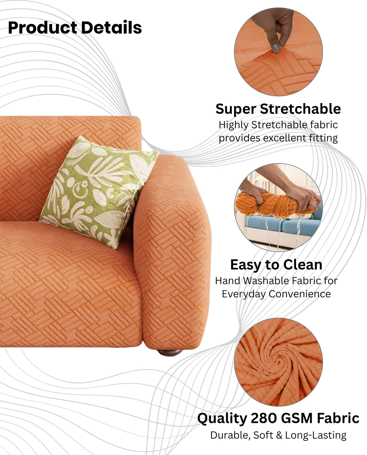 Lukzer Pastel Shades Textured Sofa Cover - Orange Abstract (SC-169-01)