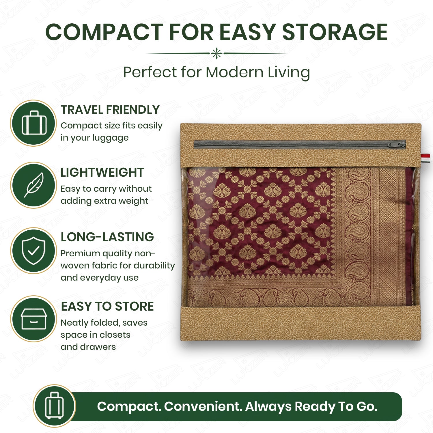 Lukzer 12 Pcs Leather Printed Big Size with Zip Closure & Transparent Window Saree Covers (Non-Woven)