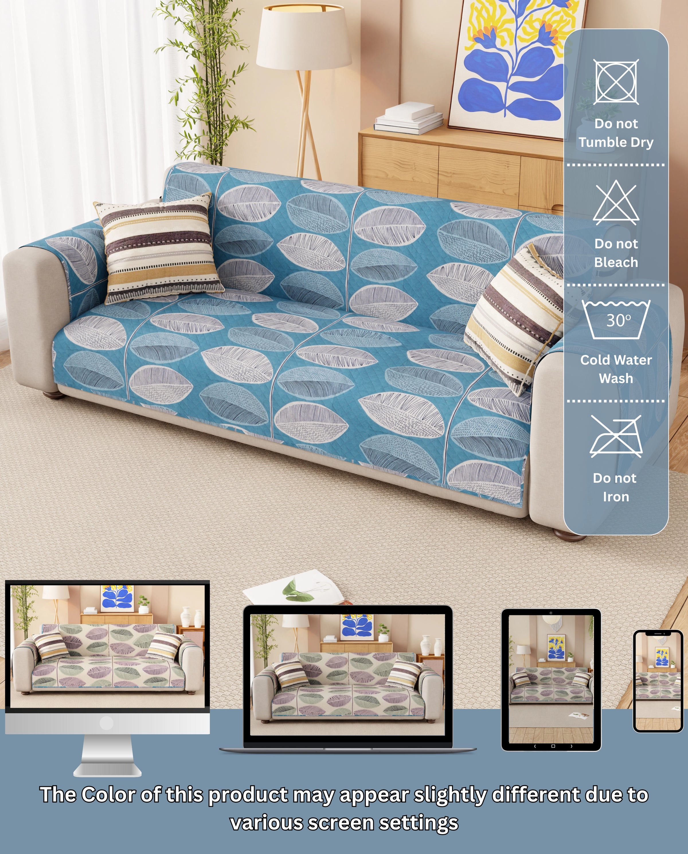 Lukzer Reversible Quilted Sofa Mat with Arms Ocean Breeze (SC-183-01/A)