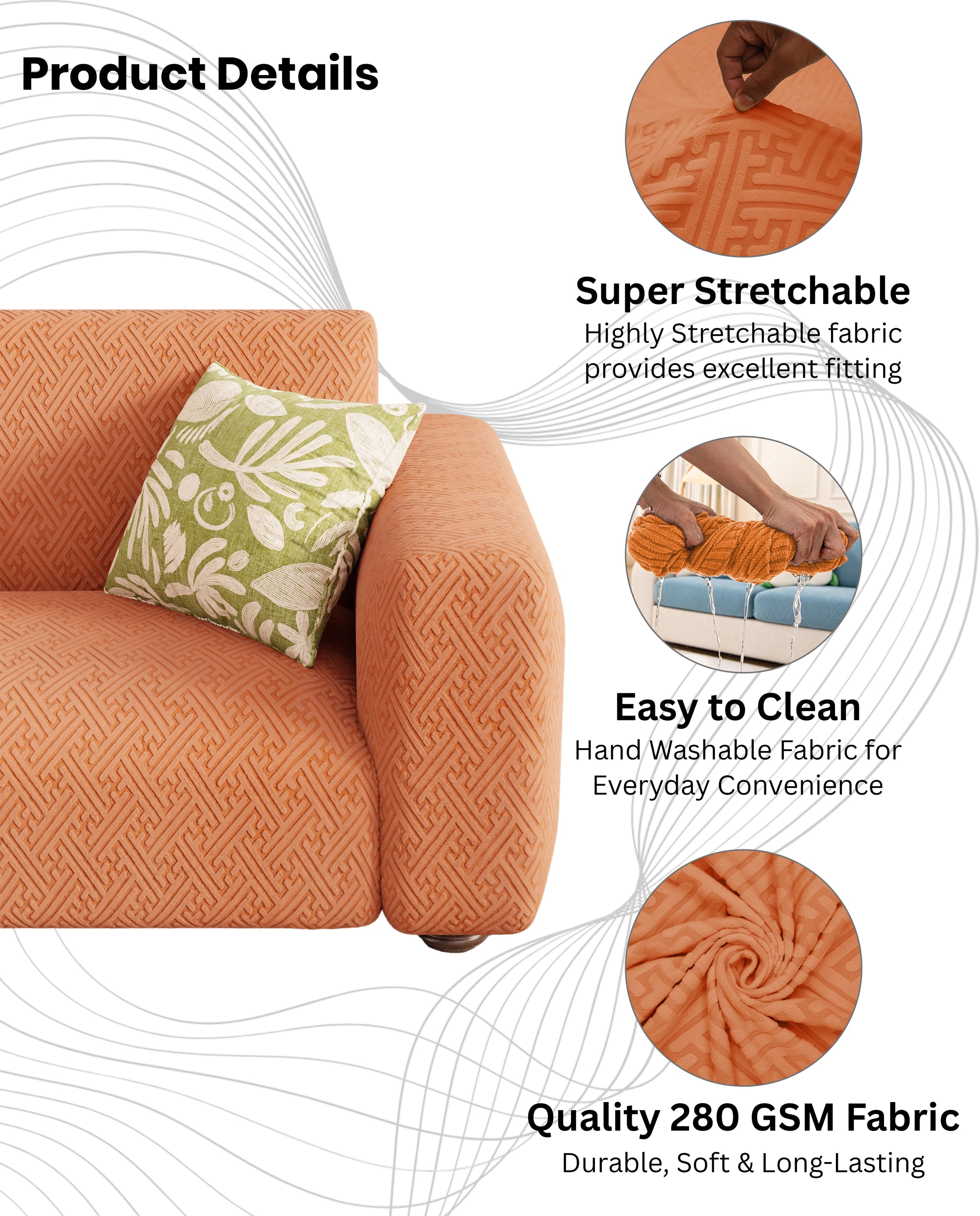 Lukzer Pastel Shades Textured Sofa Cover Orange Grid Maze (SC-106-01)