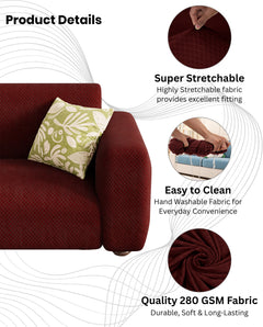 Lukzer Pastel Shades Textured Sofa Cover -  Deep Maroon Curved Diamond (SC-151-01)