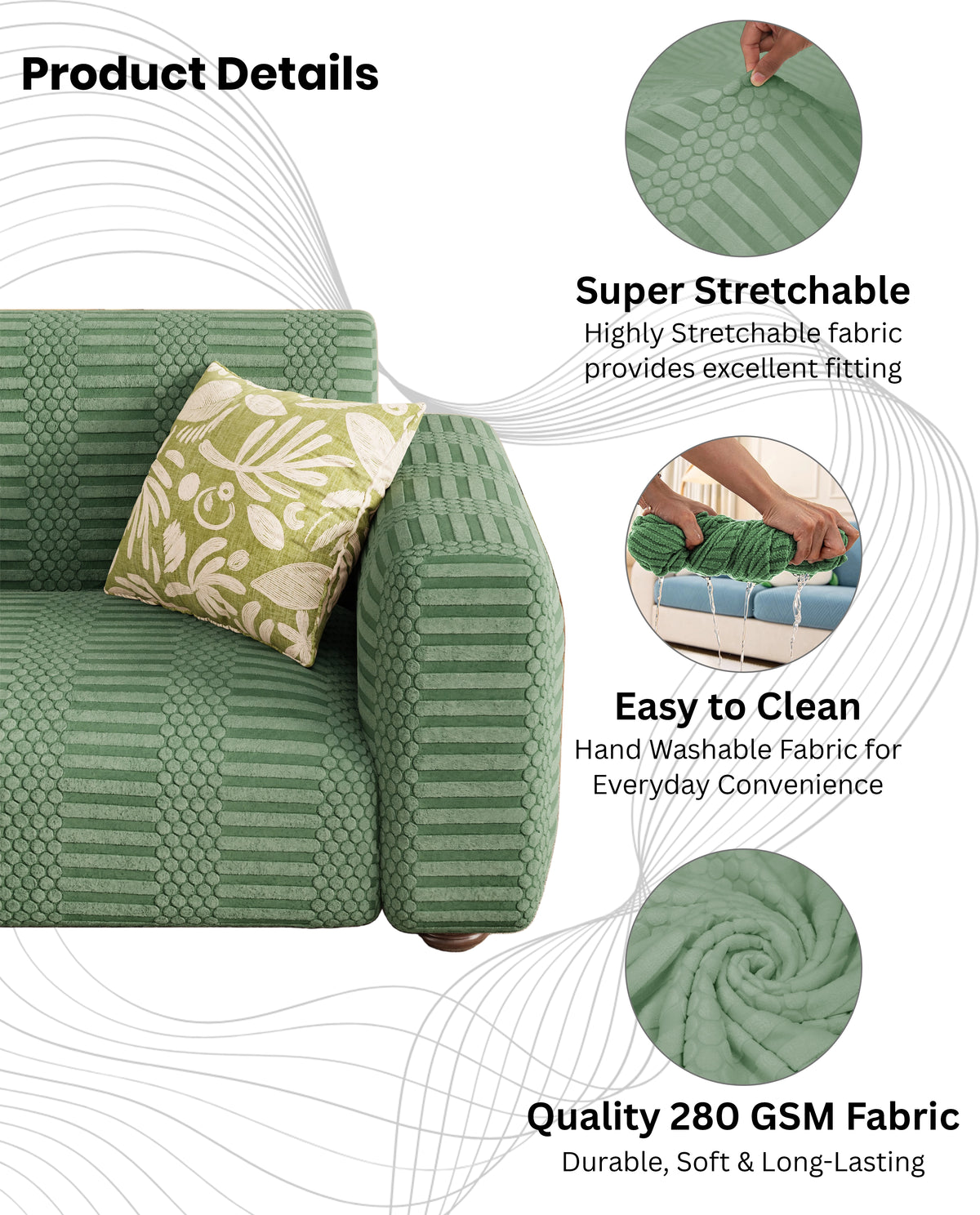 Lukzer Pastel Shades Textured Sofa Cover - Green Dotted Stripe (SC-066-01)