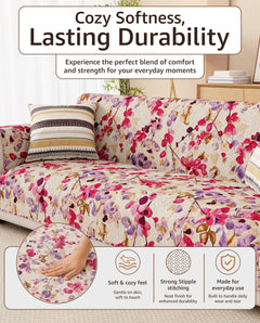 Lukzer Quilted Reversible Royal Petals Sofa Mat with WaveEdge Ultrasonic Cut (WITH BACK & HAND REST) - SC-219-01WB