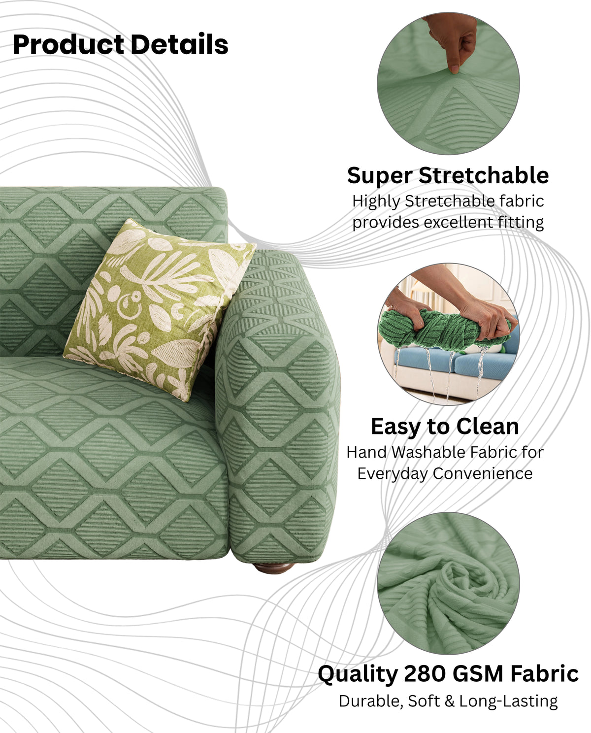 Lukzer Pastel Shades Textured Sofa Cover -  Green Diamond (SC-153-01)