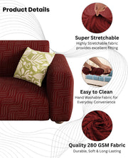 Lukzer Pastel Shades Textured Sofa Cover -  Deep Maroon Ripple Lines (SC-165-01)