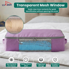 Lukzer 12Pcs Lavender Foldable Saree Cover/Bags with Zip & Mesh Window (Nylon)