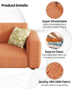 Lukzer Pastel Shades Textured Sofa Cover - Orange Dotted Stripe (SC-069-01)