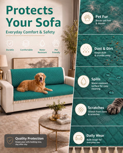 Lukzer 2 Seater Quilted Sofa Cover Mat with Tassels - Forest Green - SC-200-02T