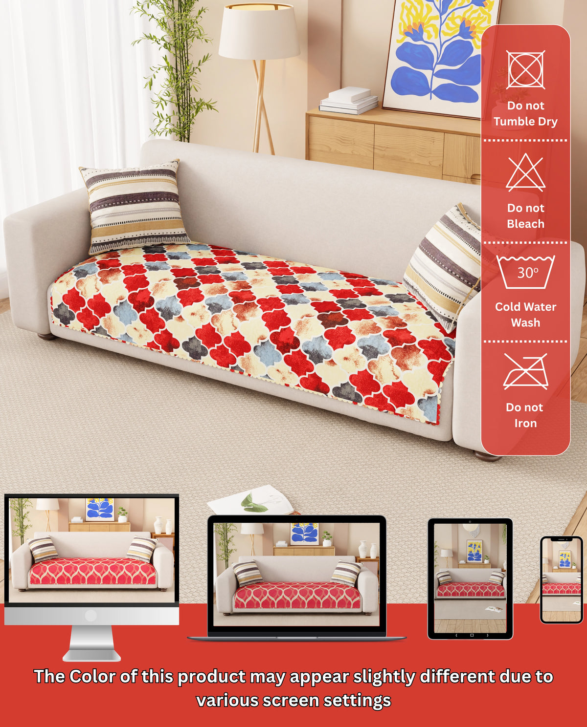 Lukzer Quilted Reversible Dessert Jewel Sofa Mat with WaveEdge Ultrasonic Cut (ONLY SEAT COVER) - SC-202-01WE