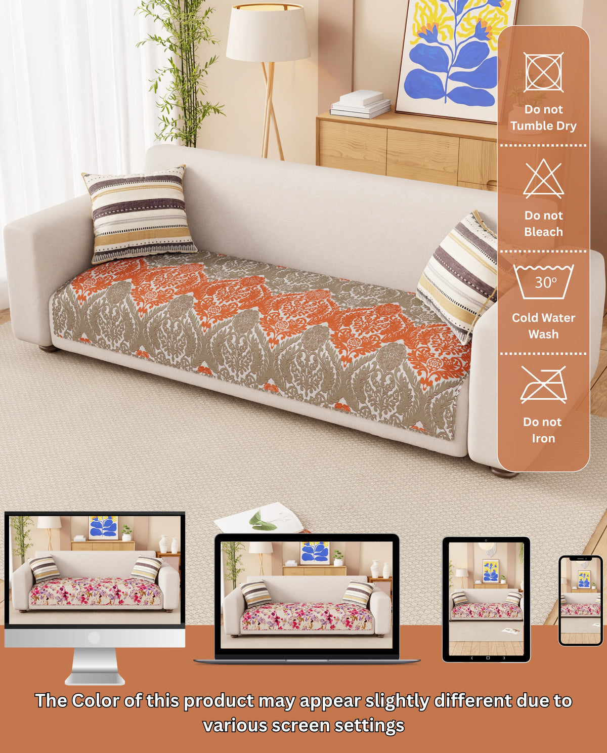Lukzer Quilted Reversible Royal Petals Sofa Mat with WaveEdge Ultrasonic Cut (ONLY SEAT COVER) - SC-219-01WE