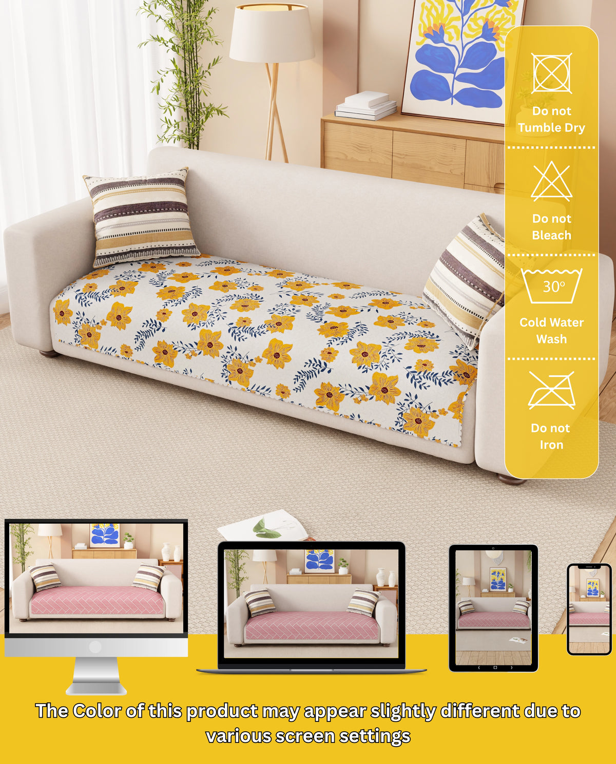 Lukzer Quilted Reversible Brick Bloom Sofa Mat with WaveEdge Ultrasonic Cut (ONLY SEAT COVER) - SC-201-01WE