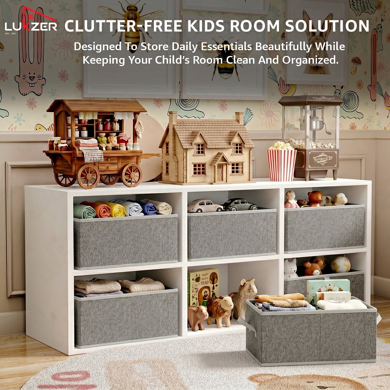 Lukzer 3Pcs Grey Foldable Clothes Organiser Storage Box (Jute)