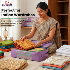 Lukzer 12Pcs Lavender Foldable Saree Cover/Bags with Zip & Mesh Window (Nylon)